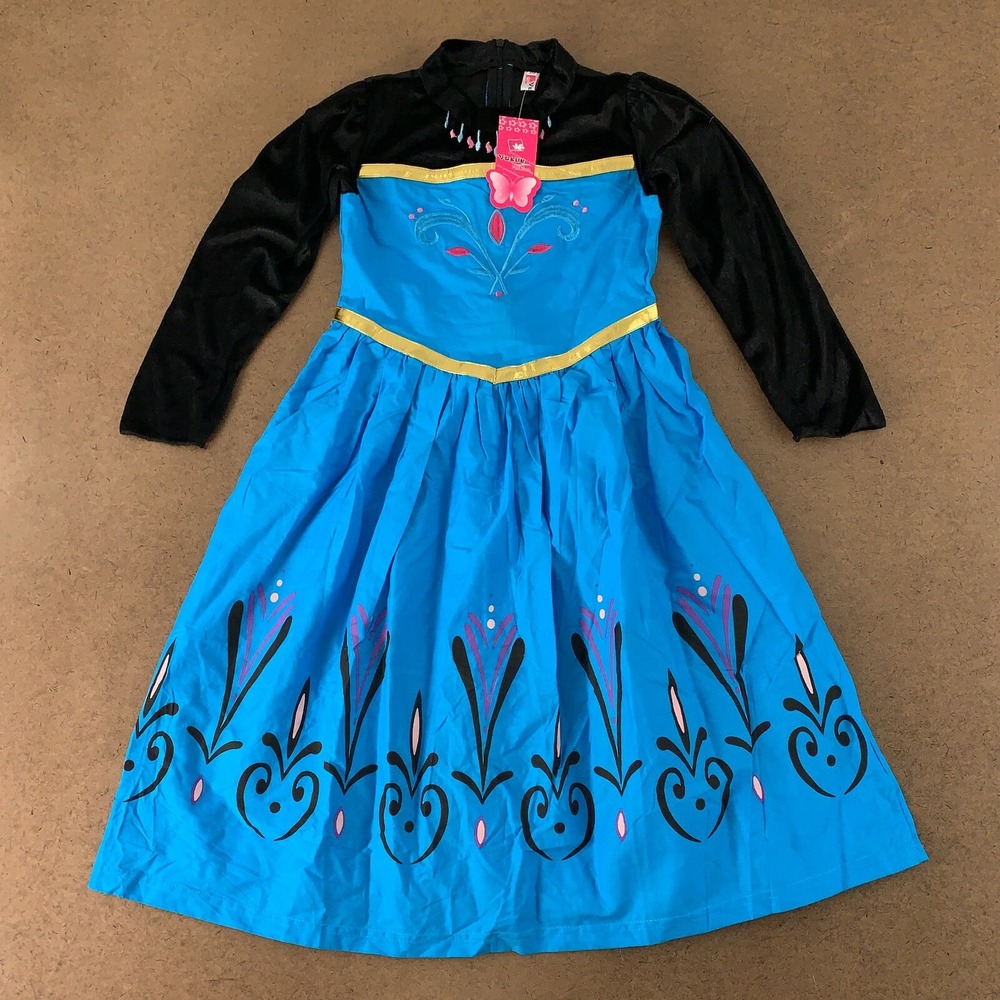 Vogue Fashion Girls Size 5 Blue Black Embroidered Long Sleeve Costume Dress NWT